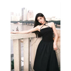 Diana Vevina French Style Halter Dress Black