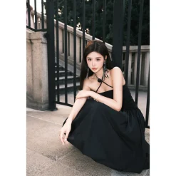 Diana Vevina French Style Halter Dress Black