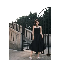 Diana Vevina French Style Halter Dress Black
