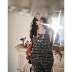 Diana Vevina Gold & Black Tweed Chain Dress