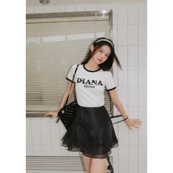 Diana Vevina Irregular Layered Mesh Skirt Black