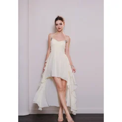 Diana Vevina Irregular Lace Sling Long Dress