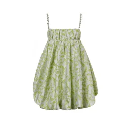 Diana Vevina Jacquard Floral Rhinestone Sling Dress Green