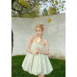 Diana Vevina Jacquard Floral Rhinestone Sling Dress Green
