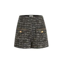 Diana Vevina Metal Button Tweed Shorts Black