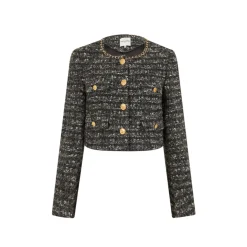 Diana Vevina Metal Button Tweed Jacket Black
