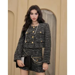 Diana Vevina Metal Button Tweed Shorts Black