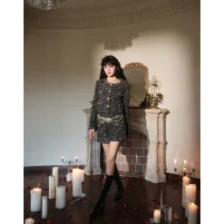 Diana Vevina Metal Button Tweed Shorts Black