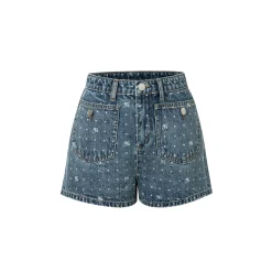 Diana Vevina Printed Denim Shorts Blue