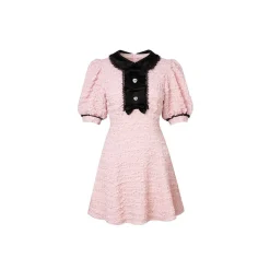 Diana Vevina Puff Sleeve Textured Crinkle Dress Pink