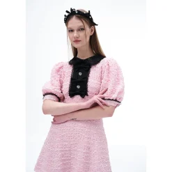 Diana Vevina Puff Sleeve Textured Crinkle Dress Pink