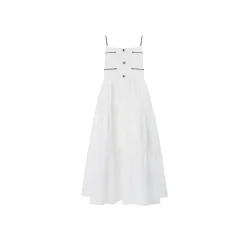 Diana Vevina Rhinestone Button Sling Dress White