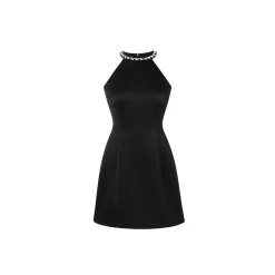 Diana Vevina Sleeveless Rhinestone Halter Dress Black
