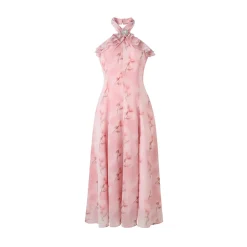 Diana Vevina Stringy Selvedge Printed Halter Long Dress