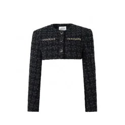 Diana Vevina Tweed Chain Short Coat Black