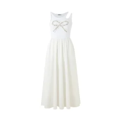 Eimismosol Bow Tie Hot-Drilled Patchwork Long Dress White