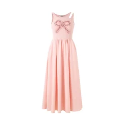 Eimismosol Bow Tie Hot-Drilled Patchwork Long Dress Pink