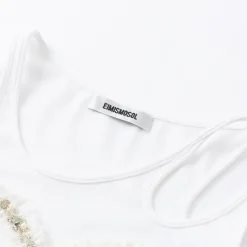 Eimismosol Bow Tie Hot-Drilled Patchwork Long Dress White