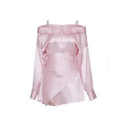 Eimismosol Off-Shoulder Chain Satin Dress Pink