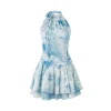 Eimismosol Rendering Ink Painted Flower Dress Blue