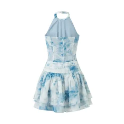 Eimismosol Rendering Ink Painted Flower Dress Blue