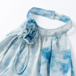 Eimismosol Rendering Ink Painted Flower Dress Blue