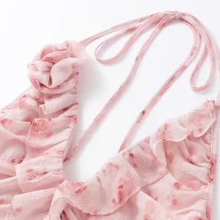 Eimismosol Ruffled Floral Wrinkle Halter Dress Pink
