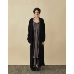 Elywood Black Lapel Knit Long Coat