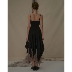 Elywood Black Slant Split Camisole Dress
