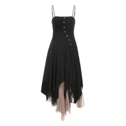 Elywood Black Slant Split Camisole Dress