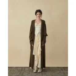 Elywood Brown Lapel Knit Long Coat