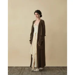 Elywood Brown Lapel Knit Long Coat