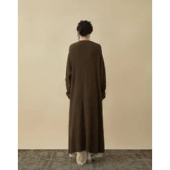 Elywood Brown Lapel Knit Long Coat