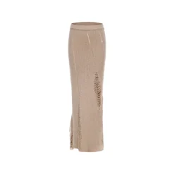 Elywood Destruction Mid-Length Knit Skirt Beige