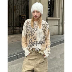 Fordare Bear Graffiti Destroy Cutting Sweater