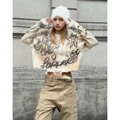 Fordare Bear Graffiti Destroy Cutting Sweater