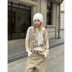 Fordare Bear Graffiti Destroy Cutting Sweater