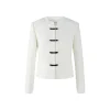 Herlian Bow Buttons Stand Collar Tweed Jacket White