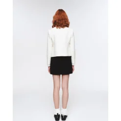 Herlian Bow Buttons Stand Collar Tweed Jacket White