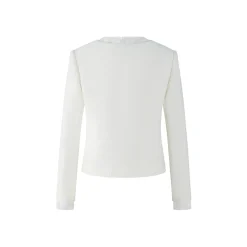 Herlian Bow Buttons Stand Collar Tweed Jacket White