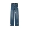 Herlian Bow Sequin Wide-Leg Denim Pants Blue