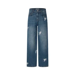Herlian Bow Sequin Wide-Leg Denim Pants Blue