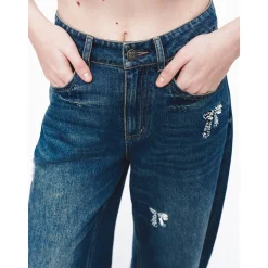 Herlian Bow Sequin Wide-Leg Denim Pants Blue
