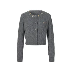 Herlian 3D Flower Diamond Check Knit Cardigan