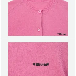 Herlian Designer Buttons Slim-Fit Knitted Cardigan Pink