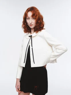 Herlian Detachable Bow Doll Collar Tweed Jacket White
