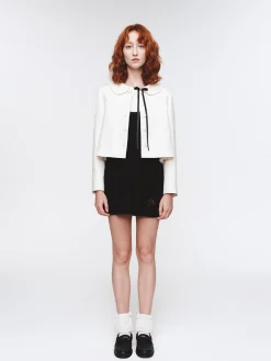 Herlian Detachable Bow Doll Collar Tweed Jacket White