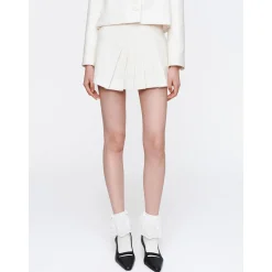Herlian Detachable Bow Irregular Pleated Skirt White