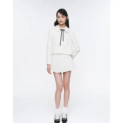 Herlian Detachable Bow Irregular Pleated Skirt White