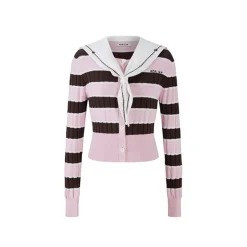 Herlian Detachable Navy Collar Striped Sweater Pink